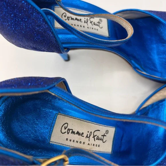 Comme IL Faut Royal Blue Glitter Tango Heels with Ankle Strap - Picture 3 of 10
